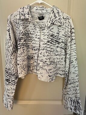 Thrill Script Blouse Button Down Artsy Women's Large